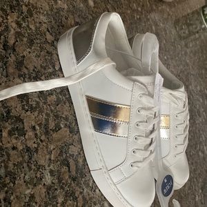 K Crew White sneakers with silver:gold trim